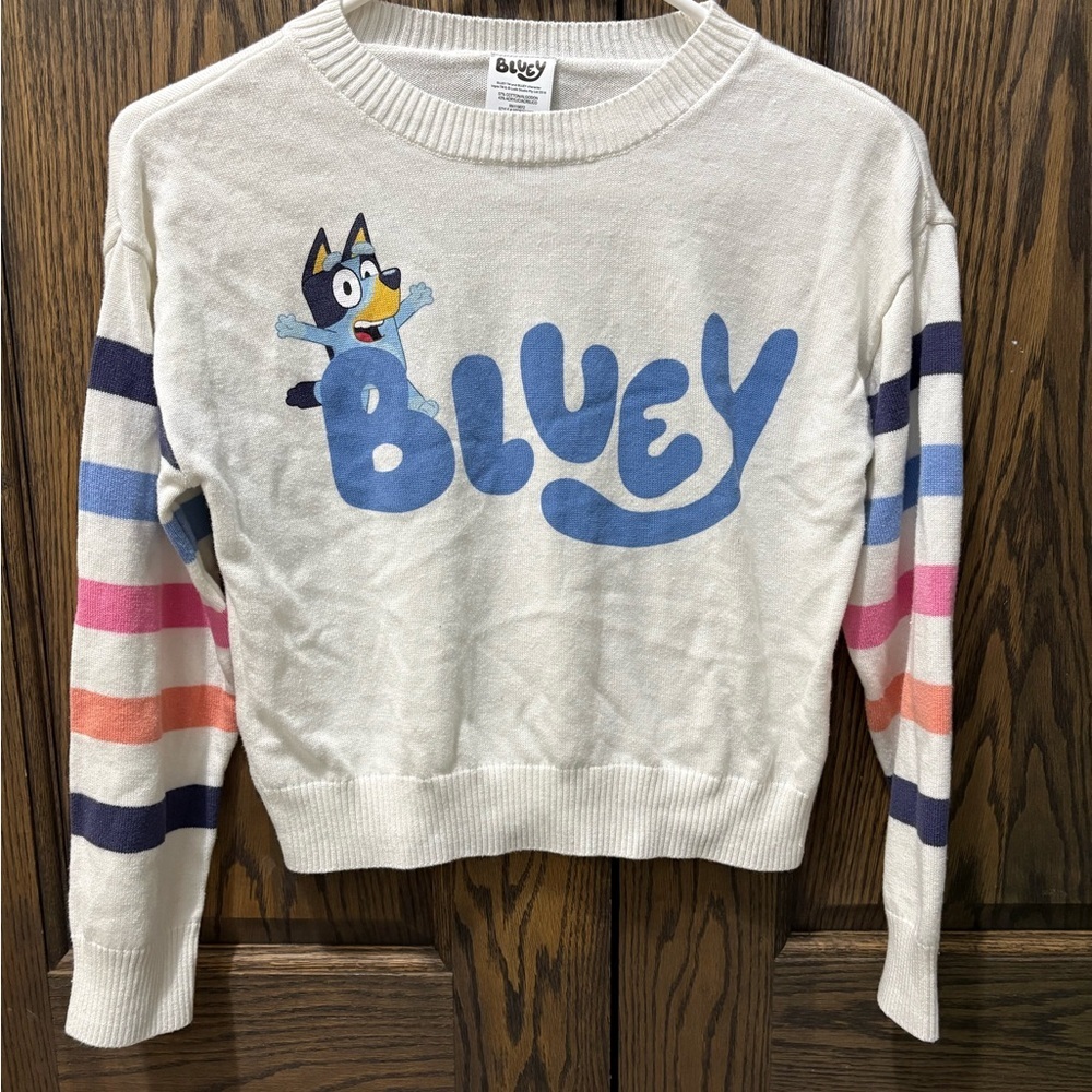 Bluey Kids Sweater - White with Multicolor Stripes